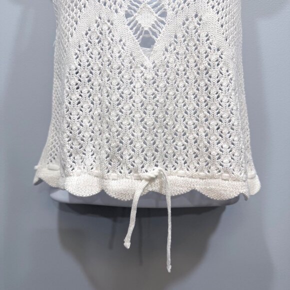 Bluenotes Open Knit Crochet Tank Top Y2K Boho Festival Cream Womens M NEW - Picture 3 of 10